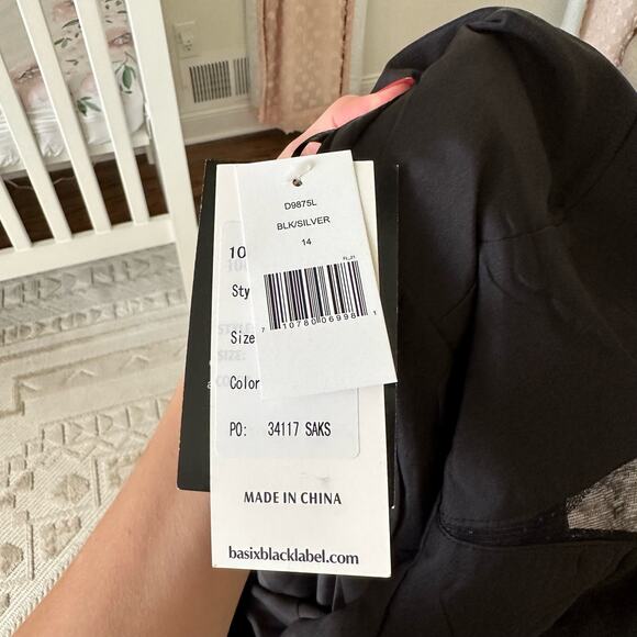 BASIX Black Label V-Neck Fit Flare Tulle Gown Black Silver - Picture 8 of 12